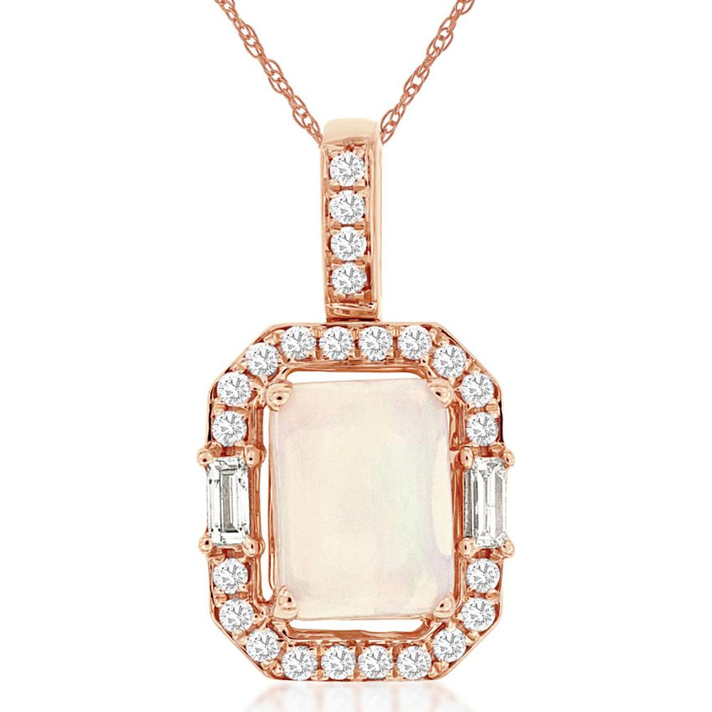14K Rose Gold Opal Pendant with Diamond Halo - 1.22 Carats Total Gem Weight