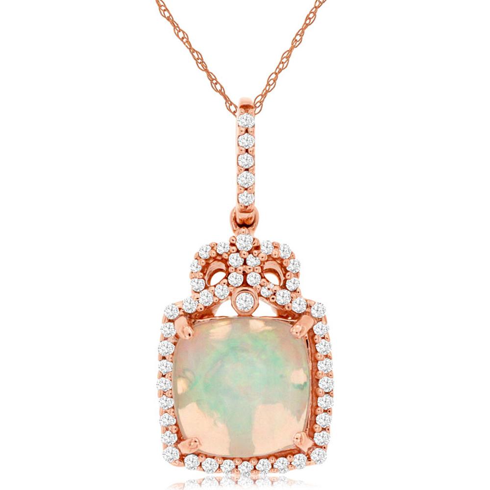 14K Rose Gold Opal Pendant with Diamond Halo - 1.60 Carats Total Weight