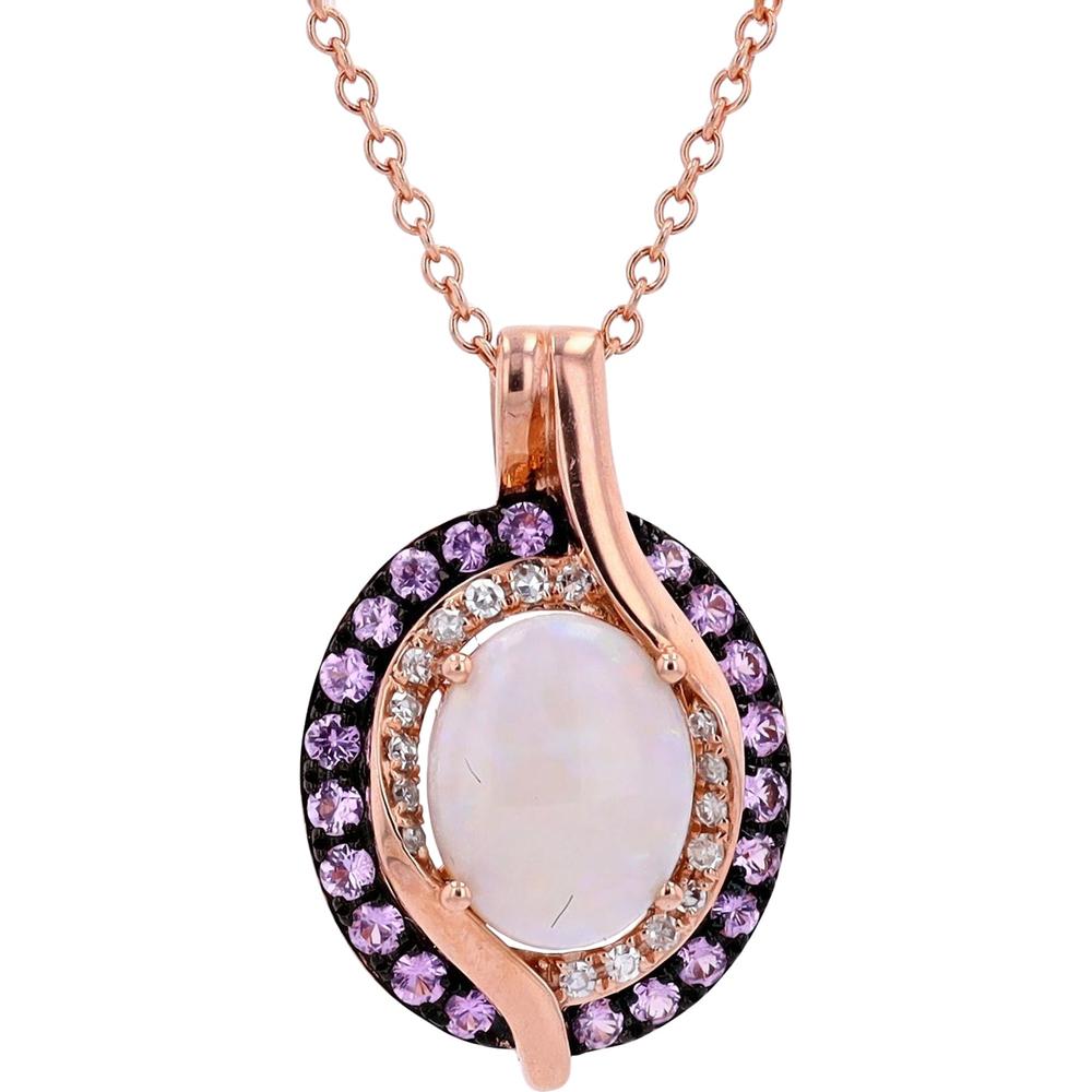 14K Rose Gold Opal Pendant with Pink Sapphire and Diamond Accents - 1.30 Carats Total Gem Weight