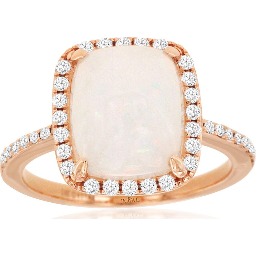 14K Rose Gold Opal Ring with Diamond Halo - 2.85 Carats Opal & 0.30 Carats Diamond Weight