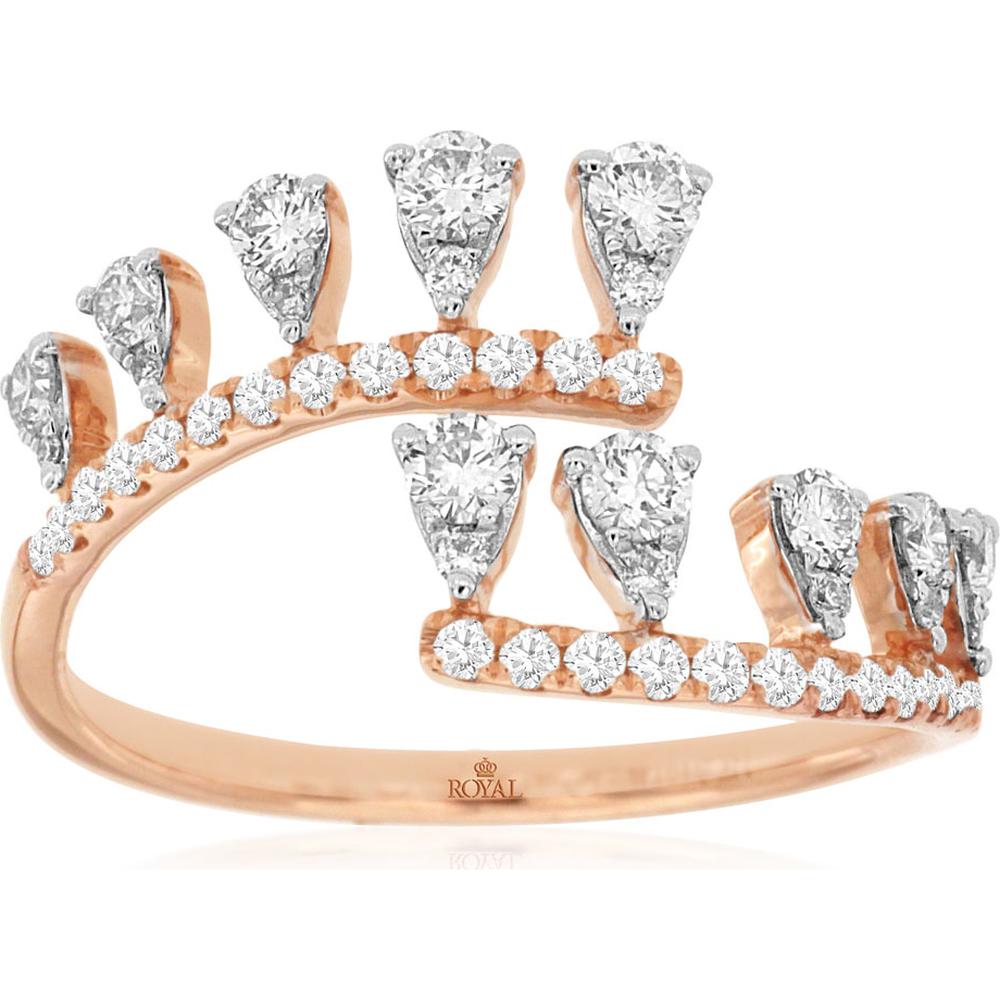 14K Rose Gold Open Crown Ring with Pear-Cut and Round Diamonds - 0.55 Carat Total Diamond Weight - Royal Jewelry
