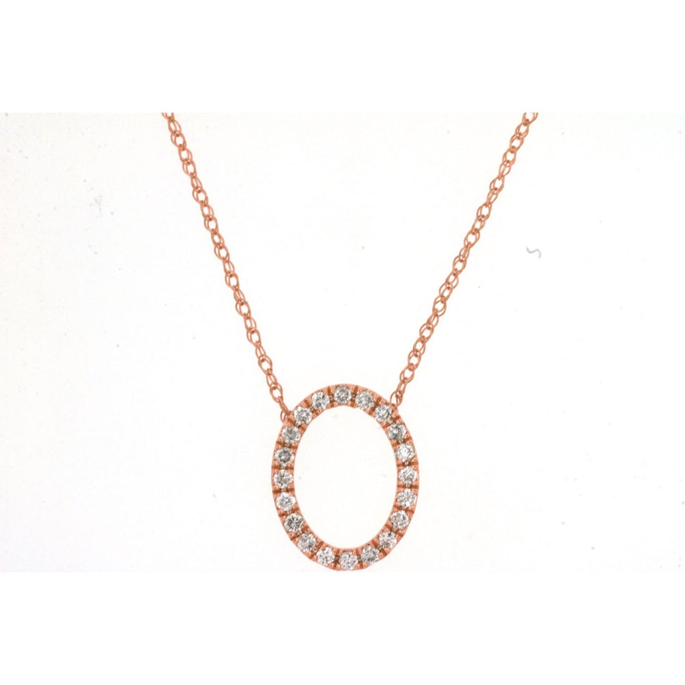 14K Rose Gold Open Oval Pendant Necklace with Prong-Set Round Diamonds - 0.15 Carat Total Diamond Weight - Royal Jewelry
