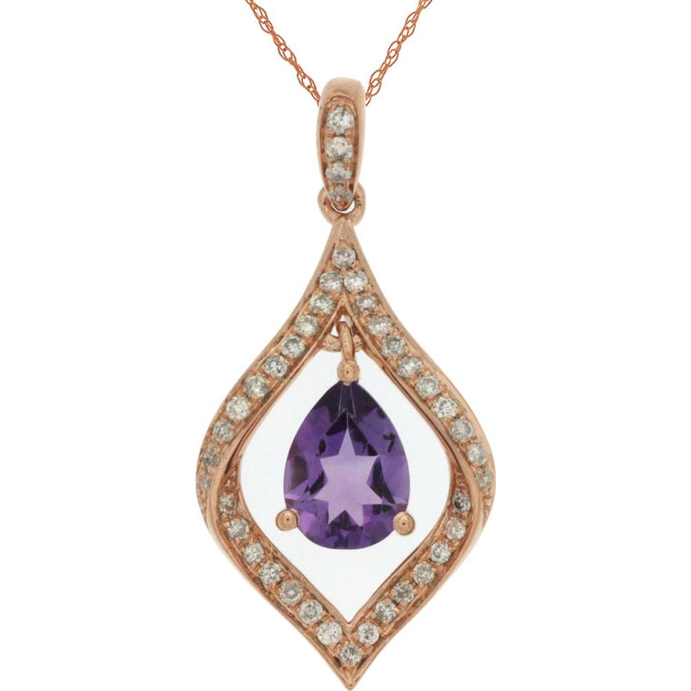14K Rose Gold Open Teardrop Pendant with Pear Shape Amethyst and Diamond Accents - 0.60 Carat Amethyst, 0.17 Carat Total Diamond Weight - Royal Jewelry