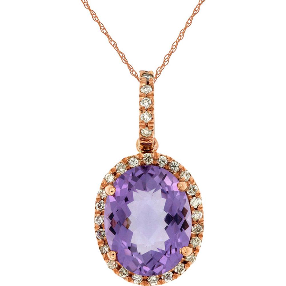 14K Rose Gold Oval Amethyst Halo Pendant with Diamond Accents - 2.70 Carat Amethyst & 0.18 Carat Total Diamond Weight - Royal Jewelry