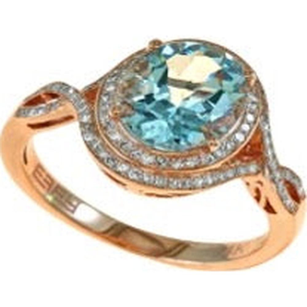 14K Rose Gold Oval Aquamarine and Diamond Halo Ring - 2.38 Carat Aquamarine, 0.37 Carat Diamond Total Weight