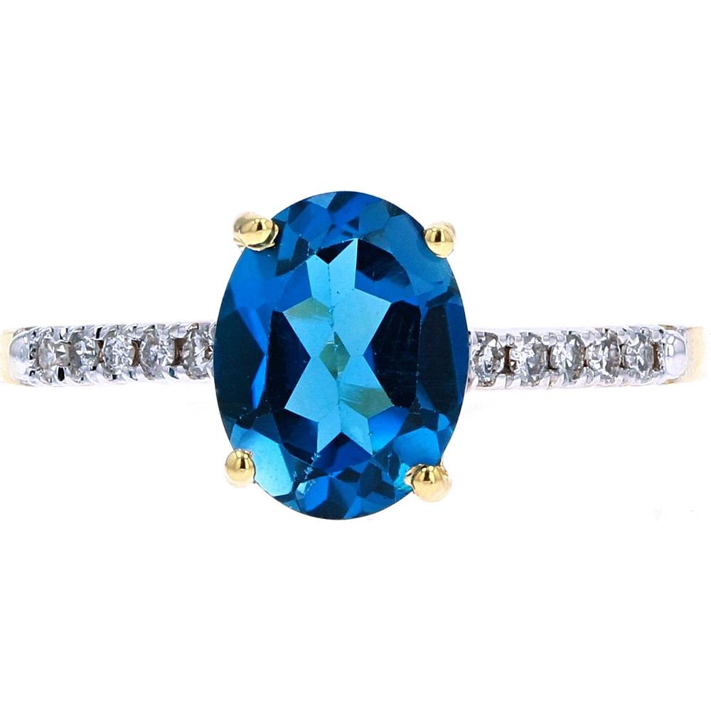 14K Rose Gold Oval Birthstone Ring with Diamond Accents and London Blue Topaz - 0.10 Carat Total Diamond Weight