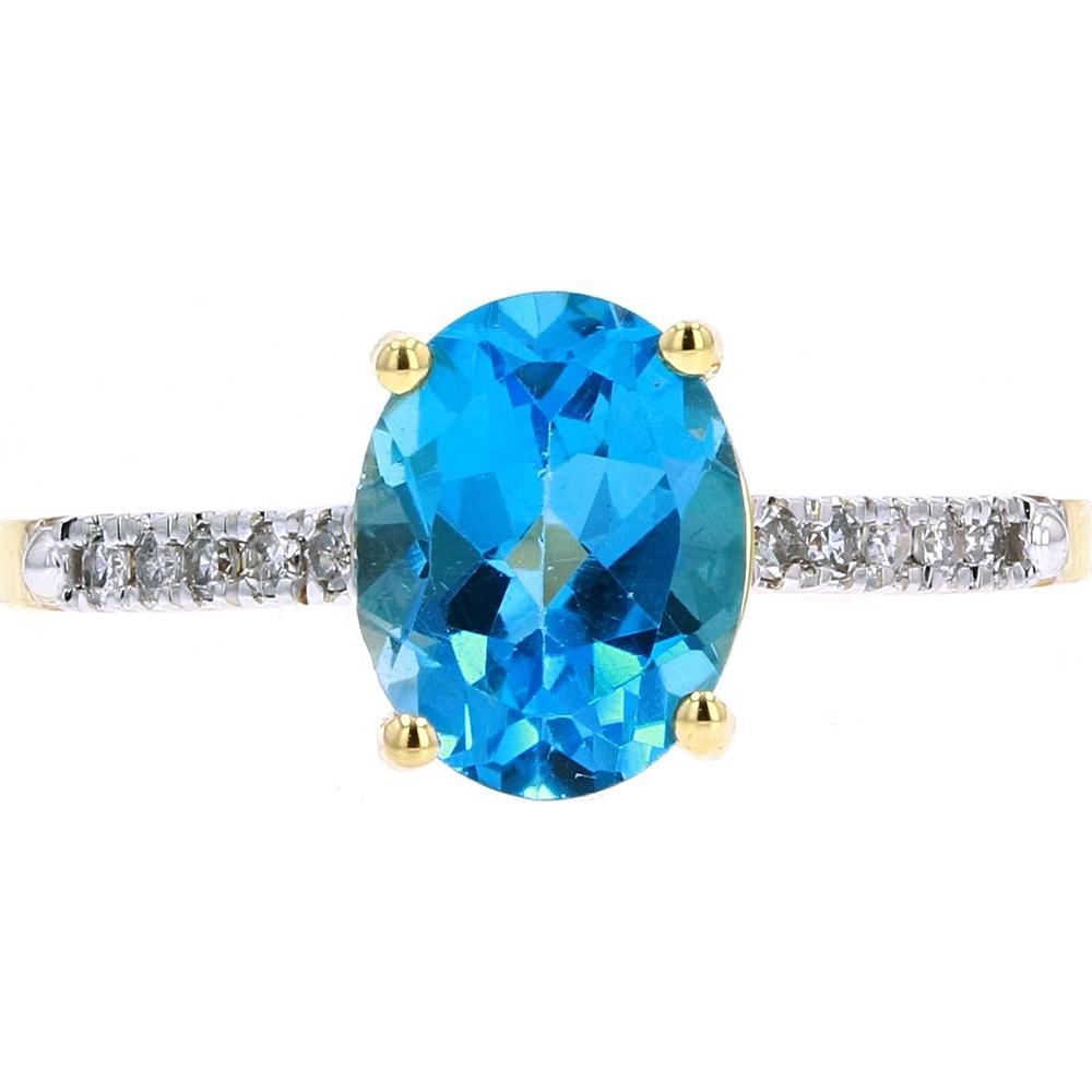 14K Rose Gold Oval Blue Topaz Ring with Diamond Accents - 0.10 Carat Total Diamond Weight
