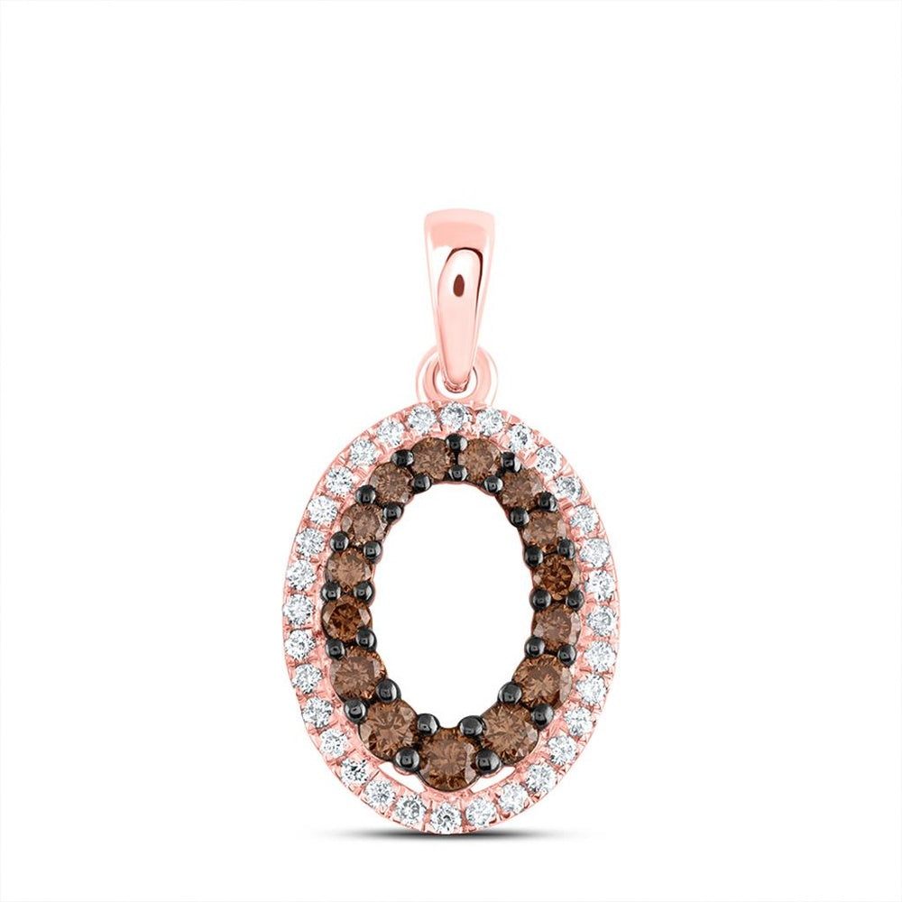 14K Rose Gold Oval Brown and White Diamond Pendant - 3/8 Carat Total Diamond Weight