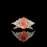 14K Rose Gold Oval-Cut Fancy Vivid Pink Lab Diamond Ring with Pear and Marquise White Diamond Accents - 2.50 Carat Total Diamond Weight - Covaloro Fine Jewelry