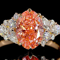 14K Rose Gold Oval-Cut Fancy Vivid Pink Lab Diamond Ring with Pear and Marquise White Diamond Accents - 2.50 Carat Total Diamond Weight - Covaloro Fine Jewelry