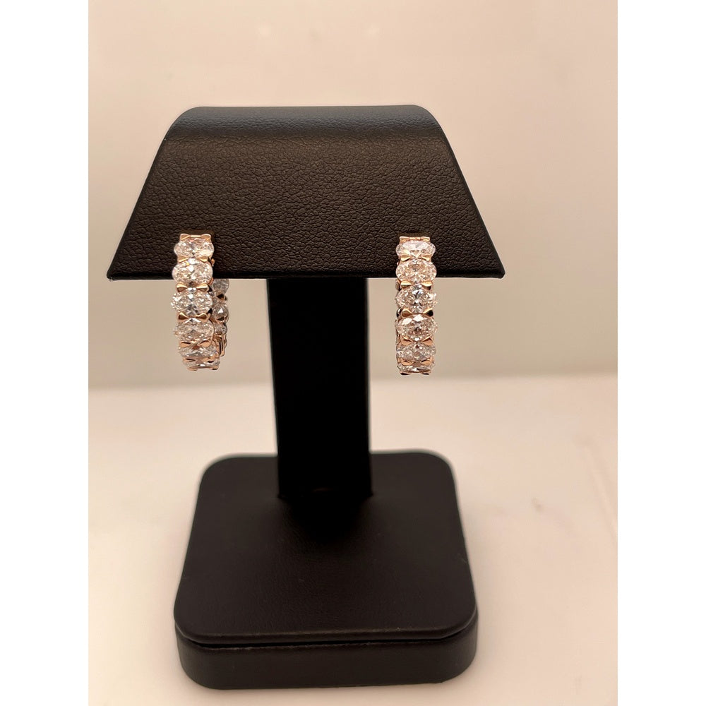 14K Rose Gold Oval Cut Lab Diamond Huggie Earrings - 4.26 Carat Total Weight, 20 Stones, E-F Color VS2 Clarity - Covaloro Fine Jewelry