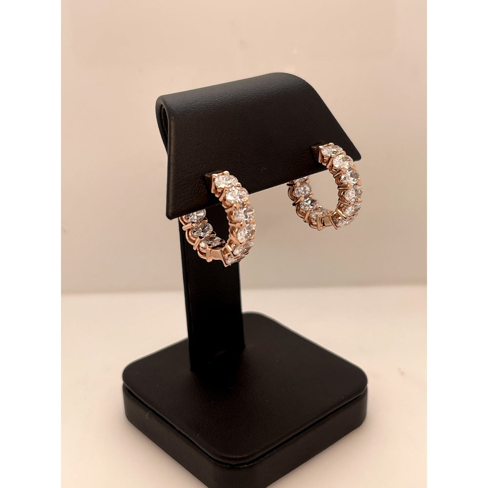 14K Rose Gold Oval Cut Lab Diamond Huggie Earrings - 4.26 Carat Total Weight, 20 Stones, E-F Color VS2 Clarity - Covaloro Fine Jewelry