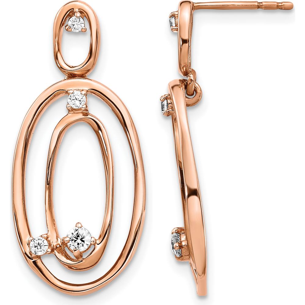 14K Rose Gold Oval Dangle Earrings with Natural Round Diamonds - 0.137 Carat Total Diamond Weight by Monteluci Fine Jewelry