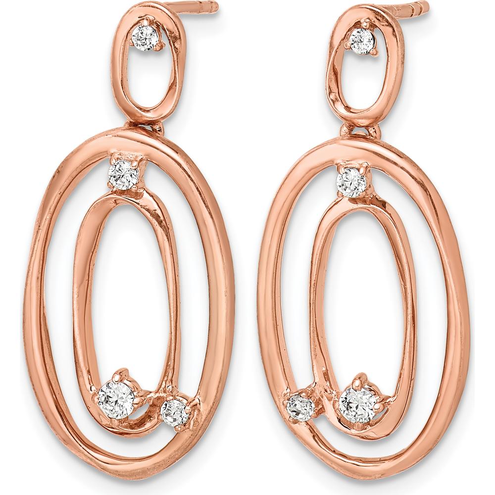 14K Rose Gold Oval Dangle Earrings with Natural Round Diamonds - 0.137 Carat Total Diamond Weight by Monteluci Fine Jewelry