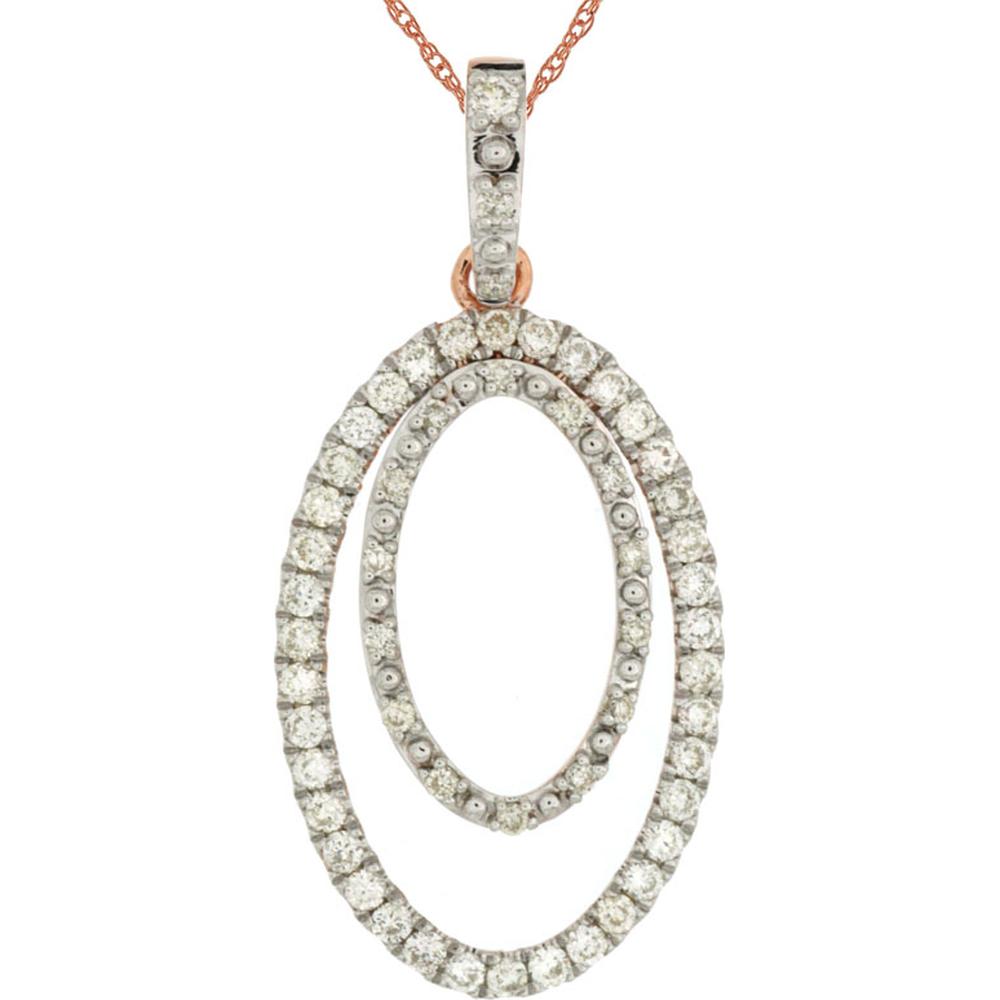 14K Rose Gold Oval Diamond Pendant with Round Diamonds - 0.50 Carats Total Diamond Weight