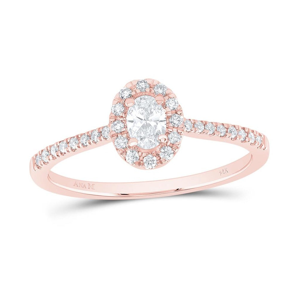 14K Rose Gold Oval Diamond Ring - 1/3 Carat Total Diamond Weight