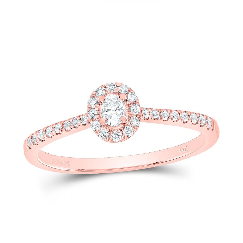 14K Rose Gold Oval Diamond Ring - 1/4 Carat Total Diamond Weight