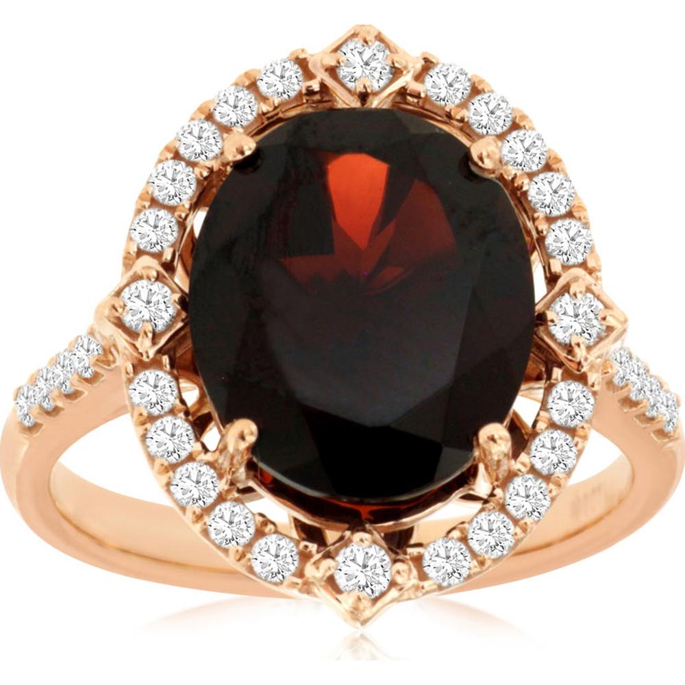 14K Rose Gold Oval Garnet Halo Ring with Round Diamonds - 5.50 Carat Garnet and 0.33 Carat Total Diamond Weight - Royal Jewelry