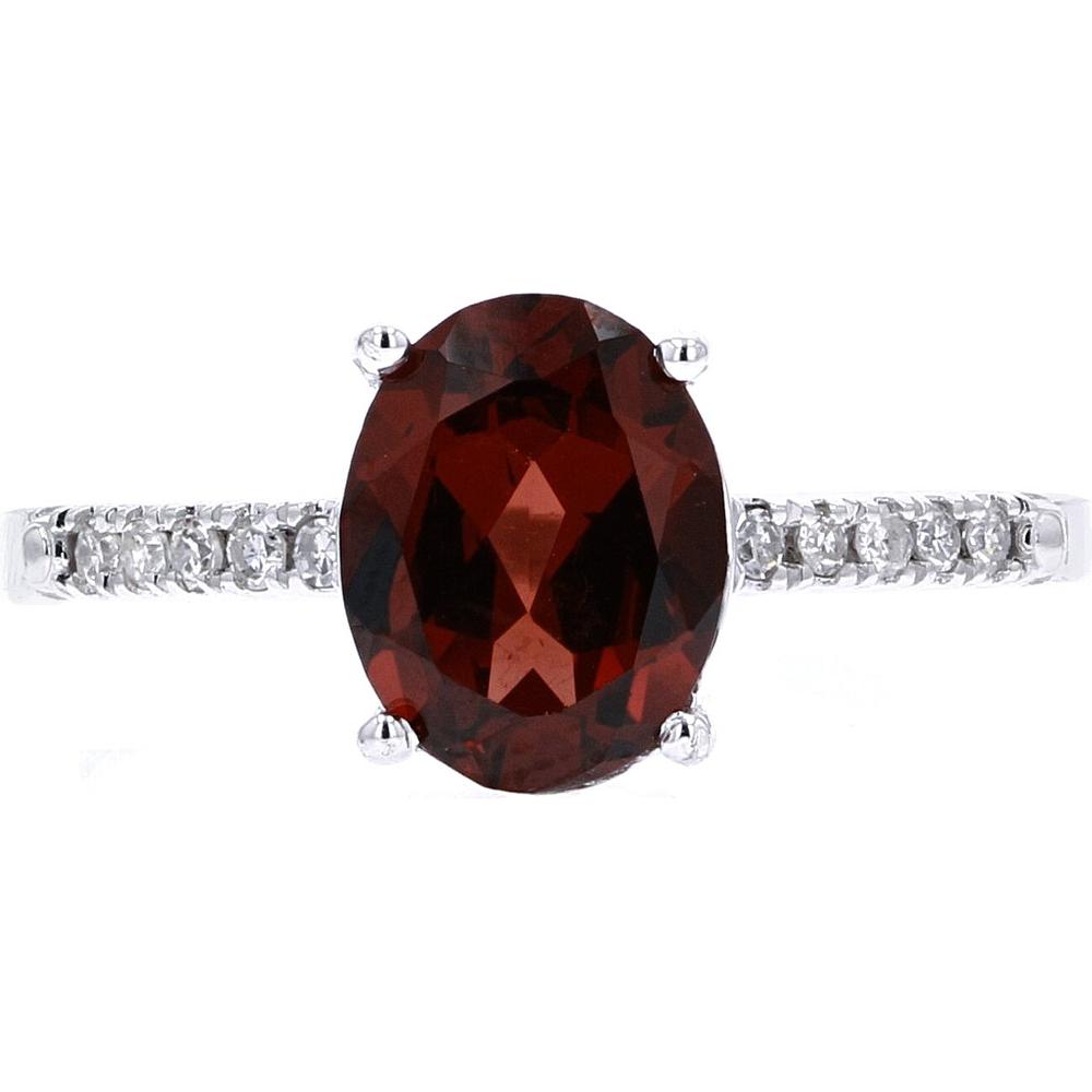 14K Rose Gold Oval Garnet Ring with 0.10 Carat Diamond Accents