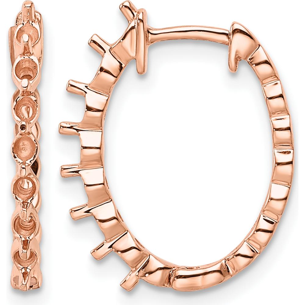 14K Rose Gold Oval Hinged Hoop Earring Mountings for Custom Gemstones - 2.3mm Round Stone Settings - Pair by Monteluci Fine Jewelry