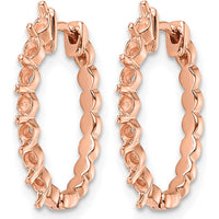 14K Rose Gold Oval Hinged Hoop Earring Mountings for Custom Gemstones - 2.3mm Round Stone Settings - Pair by Monteluci Fine Jewelry