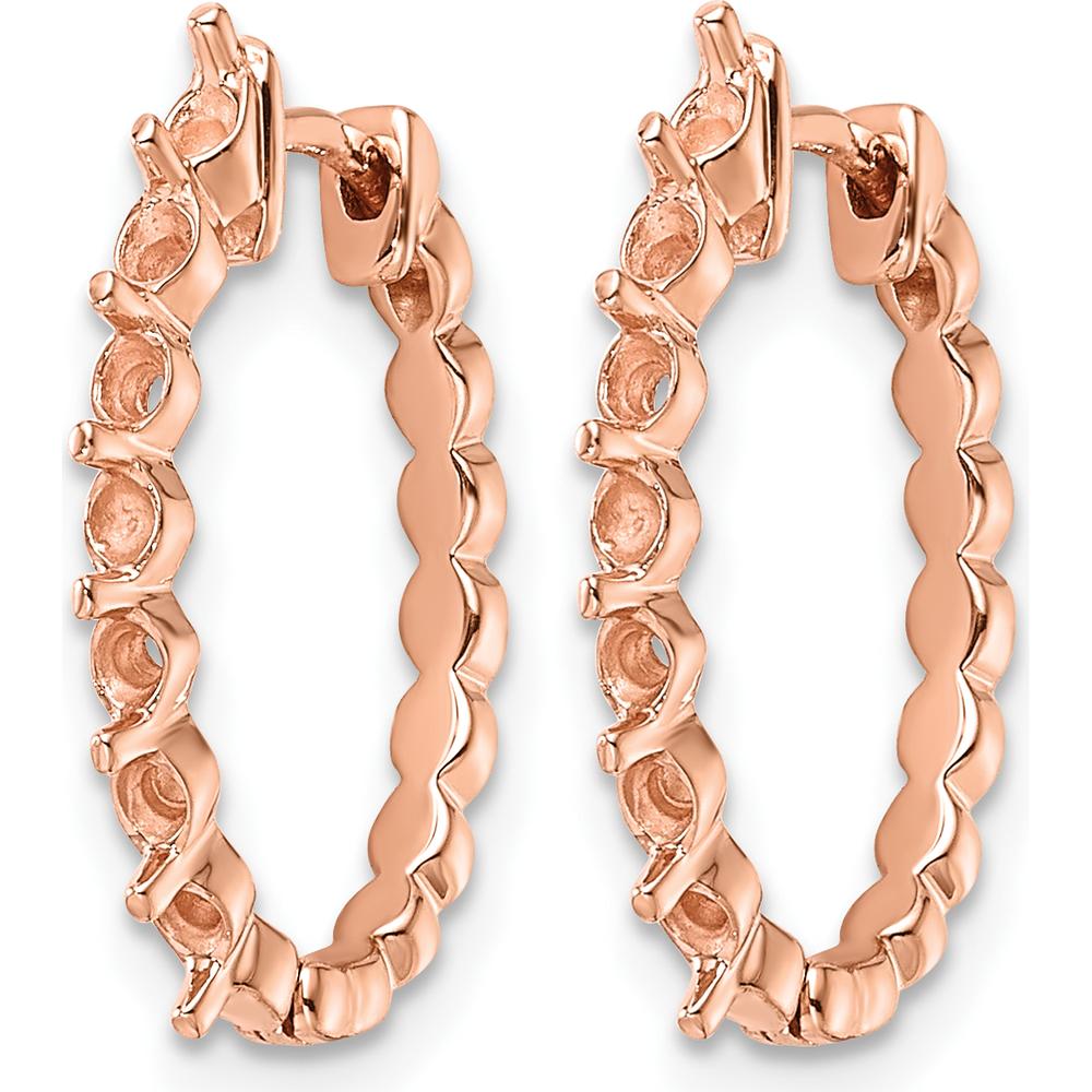 14K Rose Gold Oval Hinged Hoop Earring Mountings for Custom Gemstones - 2.3mm Round Stone Settings - Pair by Monteluci Fine Jewelry