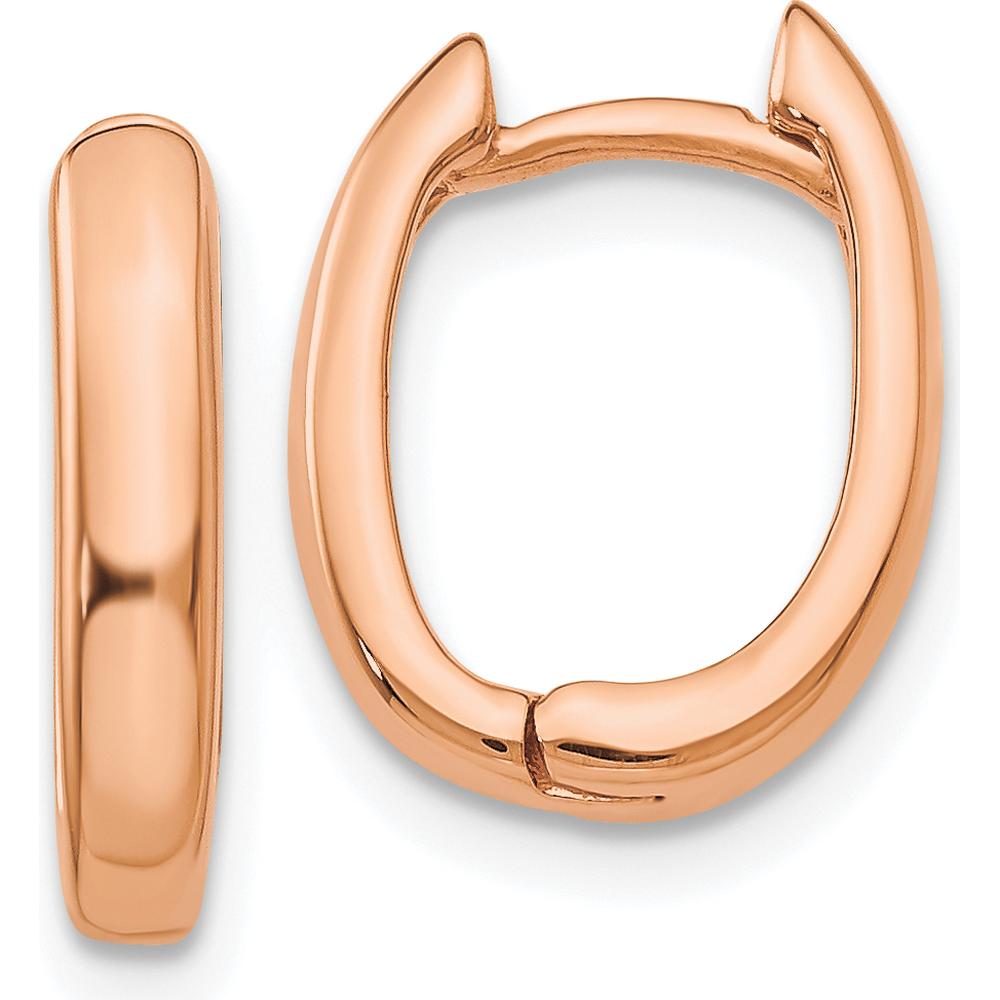 14K Rose Gold Oval Hinged Hoop Earrings - Polished Finish by 0