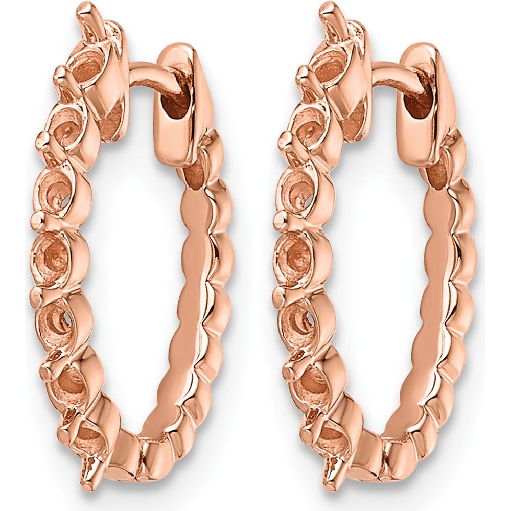 14K Rose Gold Oval Hinged Hoop Earrings with 14 Round Stone Mountings - Customizable Design by Monteluci Fine Jewelry