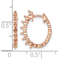 14K Rose Gold Oval Hinged Hoop Earrings with 14 Round Stone Mountings - Customizable Design by Monteluci Fine Jewelry