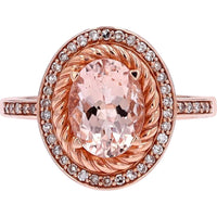 14K Rose Gold Oval Morganite & Diamond Halo Ring - 1.50 Carat Morganite, 0.20 Carat Total Diamond Weight