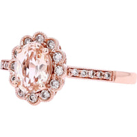 14K Rose Gold Oval Morganite Halo Ring - Exquisite Elegance