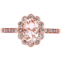 14K Rose Gold Oval Morganite Halo Ring - Exquisite Elegance