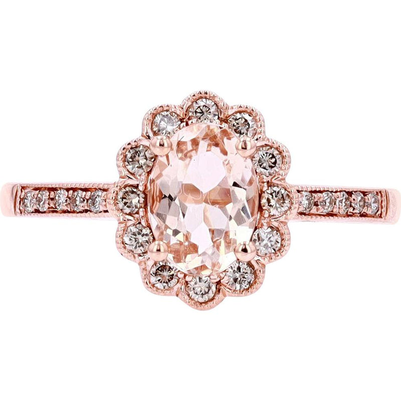 14K Rose Gold Oval Morganite Halo Ring - Exquisite Elegance