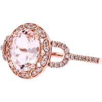 14K Rose Gold Oval Morganite Ring with Diamond Halo - 1.00 Carat Morganite and 0.20 Carat Diamonds