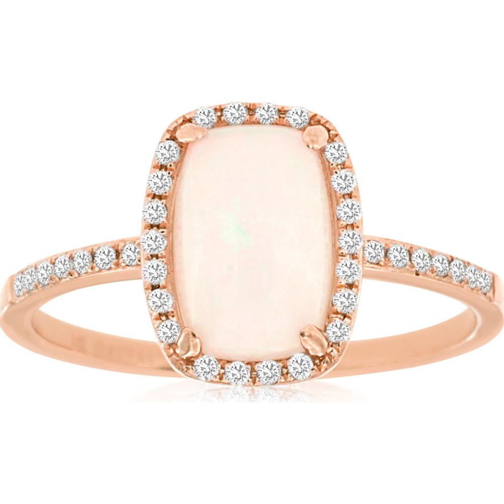 14K Rose Gold Oval Opal & Diamond Halo Ring - 1.00 Carat Opal with 0.14 Carat Round Diamonds - Royal Jewelry