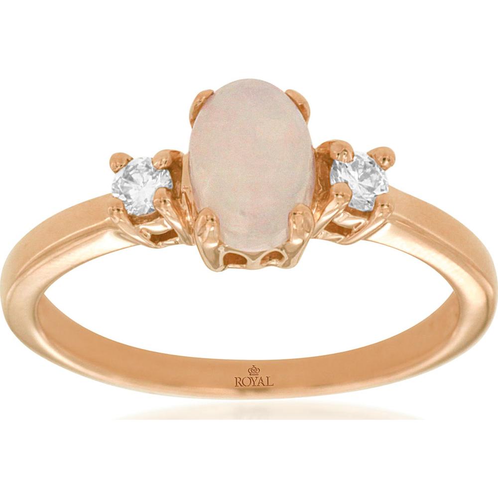 14K Rose Gold Oval Opal & Diamond Three Stone Ring with 0.50 Carat Opal and 0.12 Carat Total Diamond Weight - Royal Jewelry