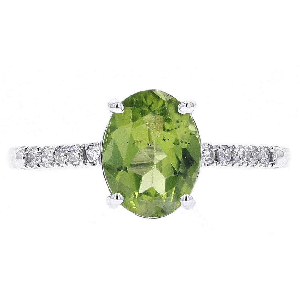 14K Rose Gold Oval Peridot Birthstone Ring with Diamond Accents - 0.10 Carat Total Diamond Weight