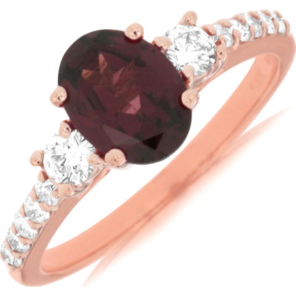 14K Rose Gold Oval Rhodolite and Diamond Ring - 1.55 Carat Rhodolite with 0.45 Carat Round Diamond Accents - Royal Jewelry
