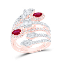 14K Rose Gold Oval Ruby and Diamond Ring - 1 and 3/4 Carat Total Gemstone Weight