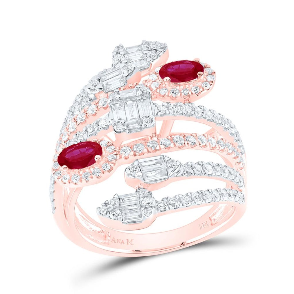 14K Rose Gold Oval Ruby and Diamond Ring - 1 and 3/4 Carat Total Gemstone Weight
