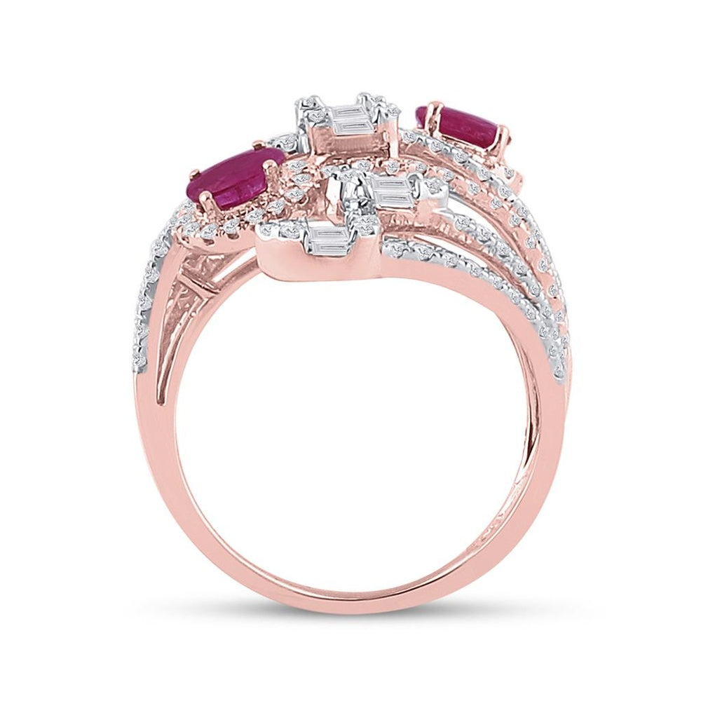14K Rose Gold Oval Ruby and Diamond Ring - 1 and 3/4 Carat Total Gemstone Weight