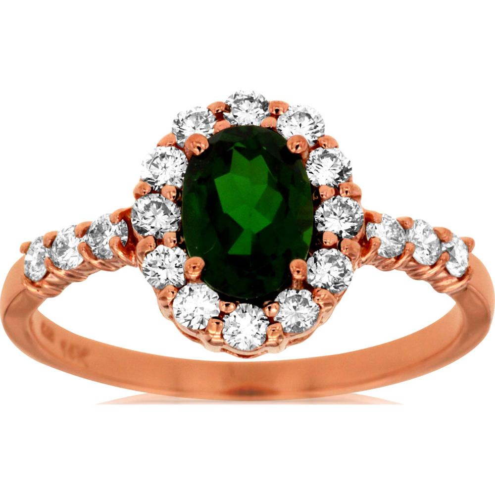 14K Rose Gold Oval Russalite and Diamond Halo Ring with 0.95 Carat Russalite Center Stone and 0.47 Carat Total Diamond Weight - Royal Jewelry