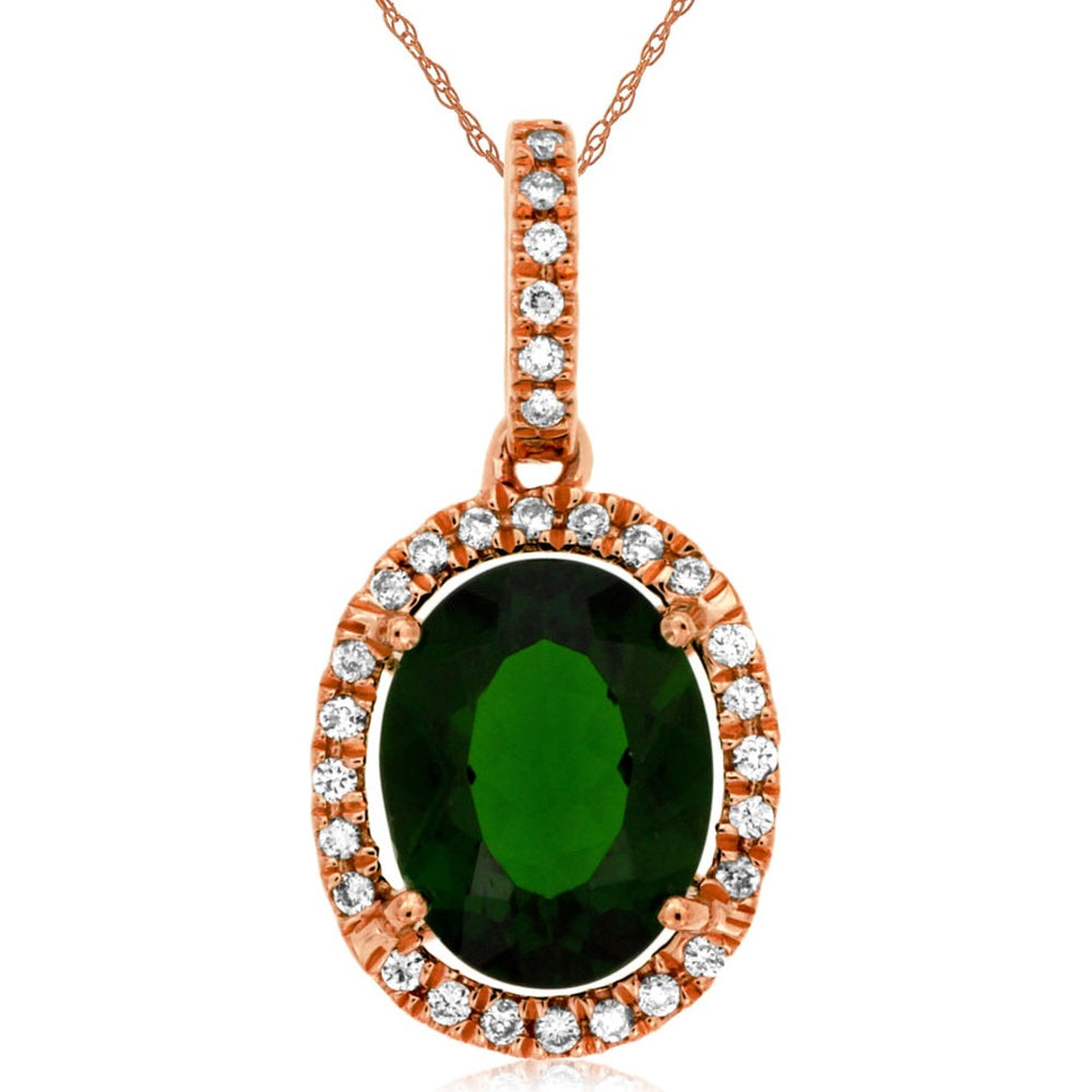 14K Rose Gold Oval Russalite Pendant with Diamond Halo and Milgrain Detail - 2.60 Carat Russalite and 0.18 Carat Total Diamond Weight - Royal Jewelry