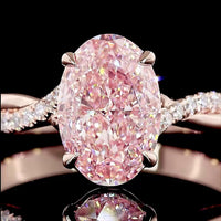 14K Rose Gold Oval Solitaire Ring with 2.06 Carat Fancy Vivid Pink Lab Diamond and Accented Diamond Twist Shank - Total 2.16 Carats - Covaloro Fine Jewelry