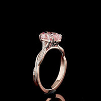 14K Rose Gold Oval Solitaire Ring with 2.06 Carat Fancy Vivid Pink Lab Diamond and Accented Diamond Twist Shank - Total 2.16 Carats - Covaloro Fine Jewelry