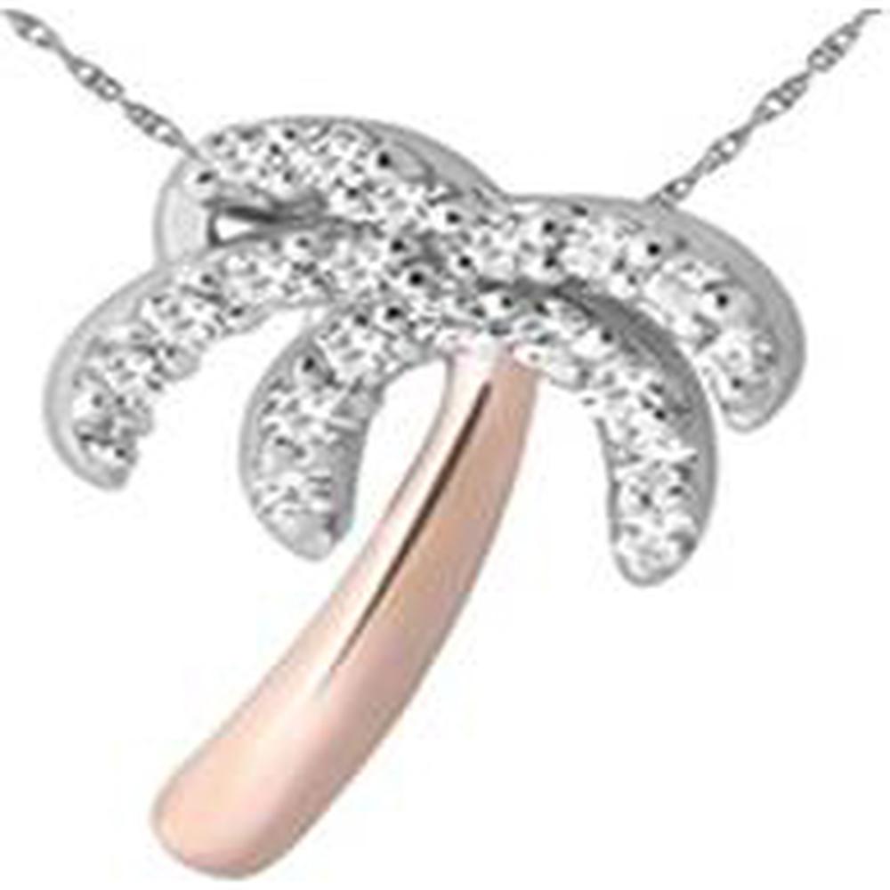 14K Rose Gold Palm Tree Pendant Charm with Diamond-Set Fronds - 0.06 Carat Total Diamond Weight - Royal Jewelry