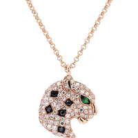 14K Rose Gold Panther Motif Necklace with Pavé White & Black Diamonds and Tsavorite Accents - 0.31 Carat Total Gem Weight