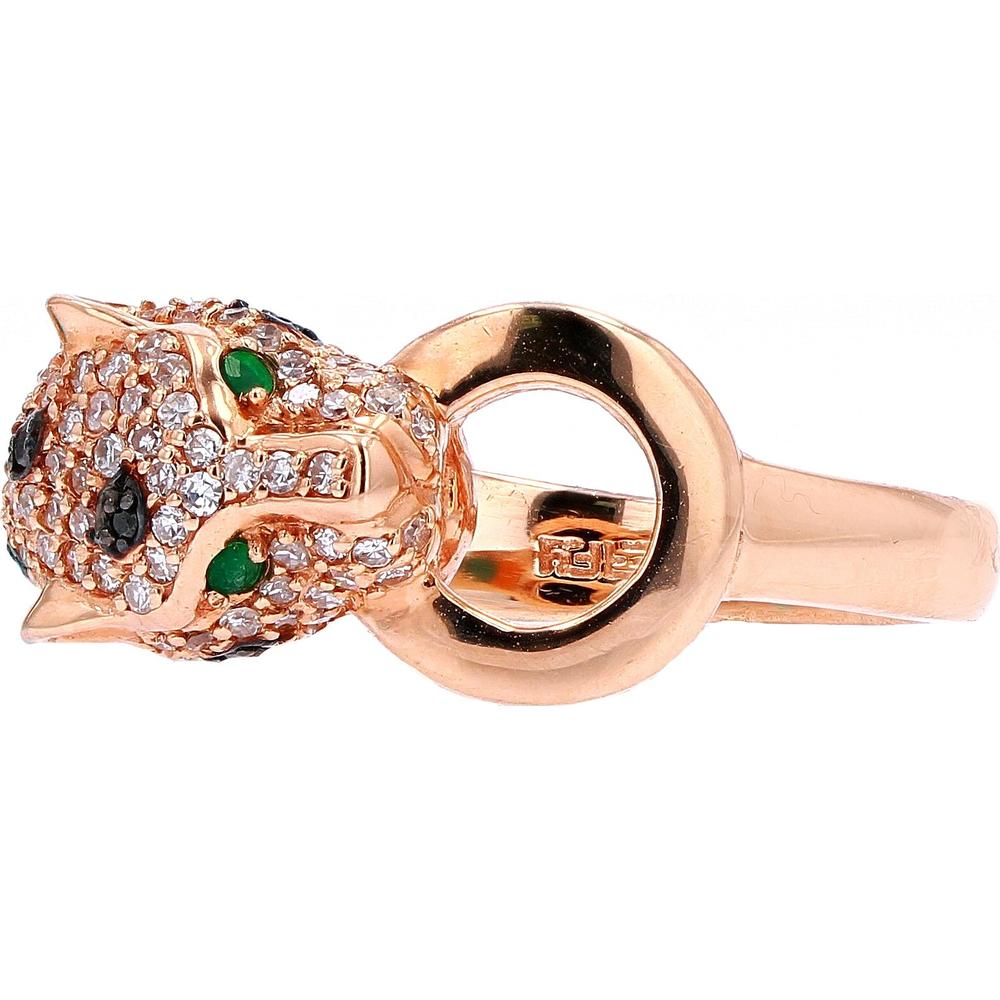 14K Rose Gold Panther Ring with Pavé Set White & Black Diamonds and Emerald Eyes - 0.67 Carat Total Gem Weight