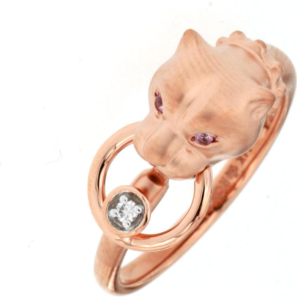 14K Rose Gold Panther Ring with Ruby Eyes and Diamond - 0.05 Carats Total Gemstone Weight