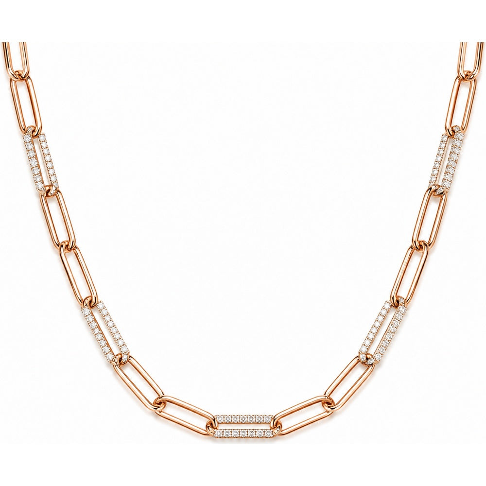 14K Rose Gold Paperclip Link Necklace with Prong Set Round Diamond Bars - 2.19 Carat Total Diamond Weight by Auriventus